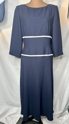 MAGGY LONDON Women’s Navy Midi Shift Sheath Dress; 3/4 Sleeves; SIZE 8 - Image 1 of 4