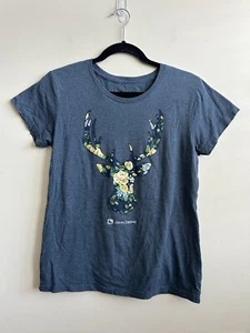 John Deere Women's Floral Deer Head Graphic Gray Fitted Short Sleeve T-Shirt - L - Picture 1 of 5