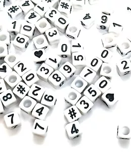 6mm cube white acrylic beads 50/100pcs single number, heart, #; mixed numbers - Picture 1 of 16