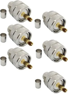 6X RG-8 RG-213 RG-214 LMR-400 UHF Male PL-259 Crimp-On Connector Nickel-Plated - Image 1 of 4
