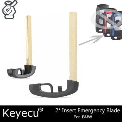 2 x Uncut Insert Emergency Car Key Blade Fob for 2009-2016 BMW 1 3 5 7 Series Foto 1 de 3