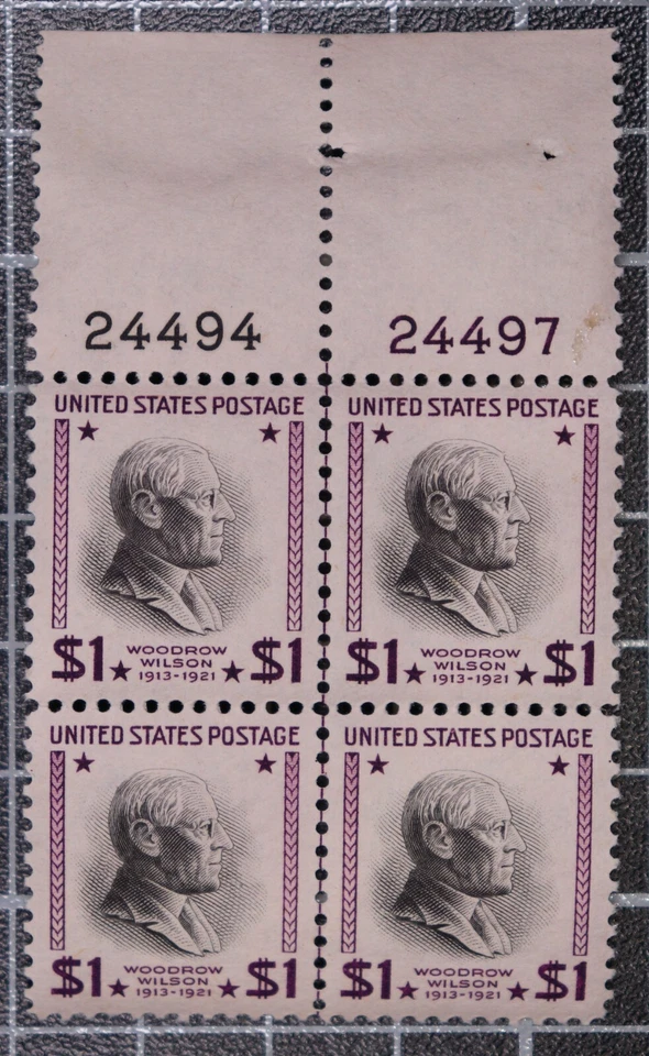 Scott 832 $1.00 Wilson Used Plate Block Of 4 Top 24494-24497 SCV $32.50 - Image 1 of 1