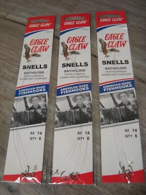 18 Snelled Eagle Claw 139 Bait Holder BaitHolder Fishing Hooks Size 14 - Image 1 of 4