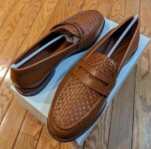 $1075 Mens Manolo Blahnik Woven Leather Loafers Brown UK 12 US 13