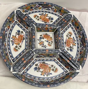 Takahashi Imari Estilo Lazy Susan Servidor Porcelana 6 Piezas Azul y Naranja Usado en Excelente Condición - Imagen 1 de 8