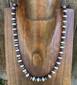 Collana di perle in argento sterling viola spinosa ostrica con perle da 8 mm. 18 pollici - Foto 1 di 12