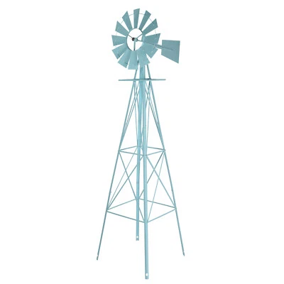 8FT Weather Resistant Yard Garden Windmill Blue - Image 1 of 4