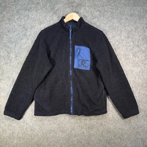 Juicy Couture Sport Fleece Jacket Women's L Navy Blue Sherpa Pockets Zip Plush - Picture 1 of 20