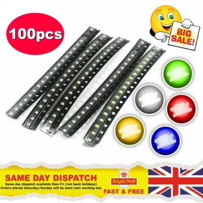 100 Pack SMD / SMT LED's - 0402, 0603, 0805, 1206 - Various Colours - Image 1 of 4