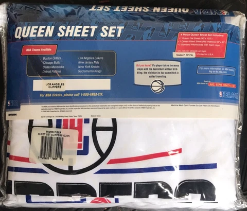 NBA Los Angeles Clippers LA Bed Sheet Set Queen Size Officially Licensed  NOS Cover