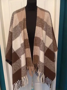 Brown Mix Check Supersoft Cape/Shawl/Poncho - One Size (K) - Picture 1 of 6
