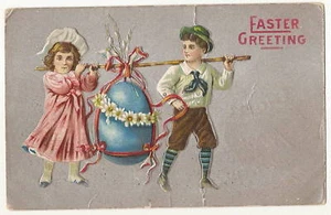 Children Boy Girl Egg Easter Postcard - Picture 1 of 1