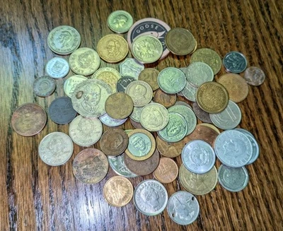 Lot of 60 Coins & Tokens International World Foreign Vintage Old Many Latin Amer - Image 1 of 4