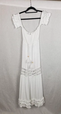 Solitaire Los Angeles Dress S Maxi White Festival Boho Peasant Milkmaid Cottage - Image 1 of 4