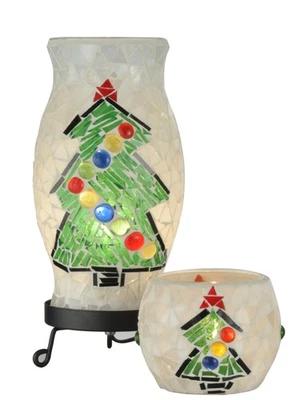 Рождественская мозаичная стеклянная акцентирующая лампа Dale Tiffany 10,75 дюйма с набором обетов TAL100855 - Изображение 1 из 3