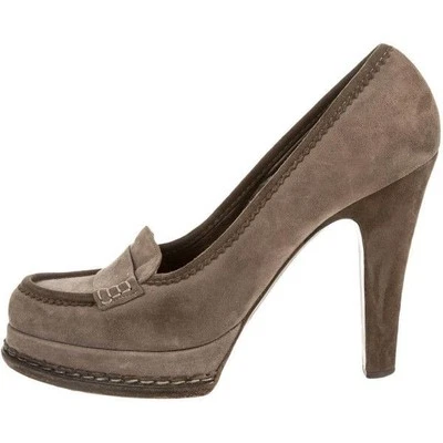 YSL Yves Saint Laurent Tribtoo Suede Heels Penny Loafer Gray Brown Size EU35 US5 - Image 1 of 4