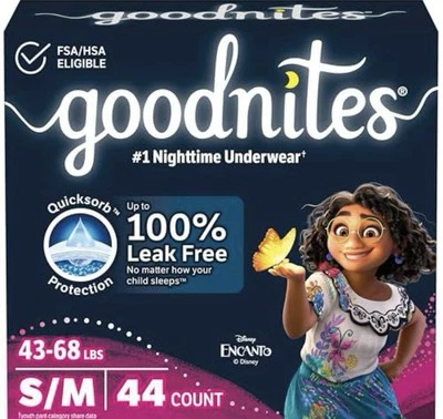 Нижнее белье для ночного недержания мочи Goodnites, для девочек, S/M, 43–68 фунтов, 44 карата - Изображение 1 из 4