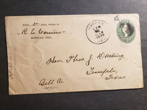 1898 MORGAN to TEMPLE, BELL County, TEXAS Postal History Cover TEX, TX - Picture 1 of 2