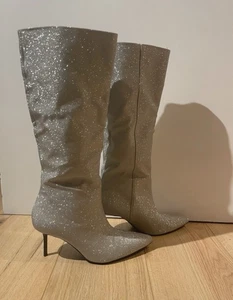 Zara Silver Knee High Heel Boots UK5 EUR38 Ref 3047 010 092 Party Festival - Picture 1 of 20