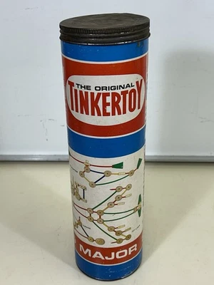 Vintage Incomplete  Tinkertoy Set 136 By Major Construction Toy w/ Canister USA - Image 1 of 4