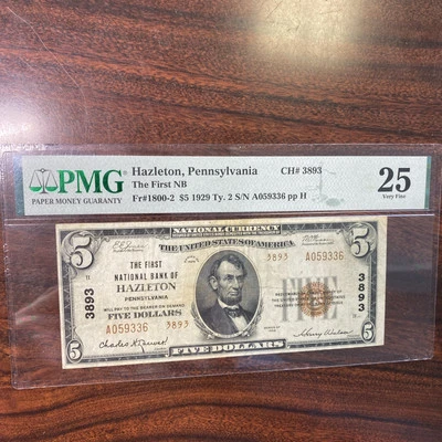 1929 $5 HAZLETON NATIONAL BANK HAZLETON PENNSYLVANIA NATIONAL CURRENCY Ch# 3893 - Image 1 of 2