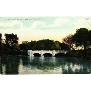 Vintage Scene in Delaware Park Buffalo NY Postcard by Boesselman - Picture 1 of 2