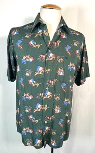 VTG BALENCIAGA Green Equestrian Polynosic Buttons Shirt Polo Logo Sz 3 Sz L/XL - Picture 1 of 16
