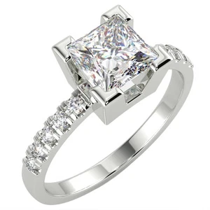 1.58 Ct Princess SI1/D Solitaire Pave Diamond Engagement Ring 14K White Gold - Picture 1 of 6