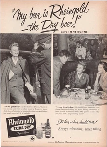 Cerveza Rheingold Extra Dry Lager 1955 anuncio impreso vintage New Yorker Irene Dunne - Imagen 1 de 1