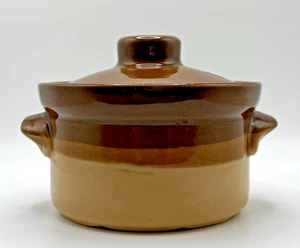 Vintage Brown Oven Proof Stoneware Crock/ Bean Bowl With Lid - Picture 1 of 8