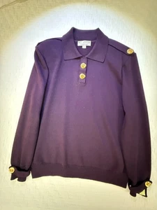 St. John Collection By Marie Gray Black Sweater Top W/Gold Accents. Size L - Picture 1 of 3