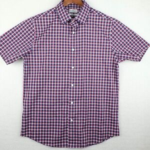 Lucky Brand Button Up Shirt Mens Medium Purple Check Short Sleeve Classic