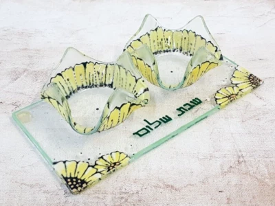 Nuevo Candelabro de Shabat, Girasoles Pintado a Mano sobre Vidrio, Regalo Personalizado Foto 1 de 4