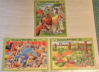 Parche rompecabezas vintage EE. UU. 1999 25 piezas tablero caballos perros jardín LOTE de 3 edades 3-7 Foto 1 de 4
