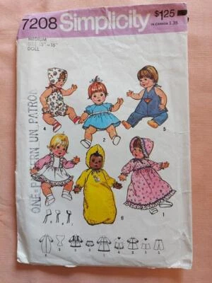 Simplicity 7208 Wardrobe for Baby Dolls Pattern 15" to 16" Size Doll - Image 1 of 2