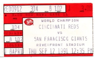 PH653 OH Ohio Cincinnati Reds vs San Francisco Giants Baseball Ticket Stub 1991 - Image 1 of 2