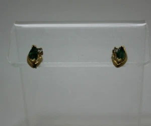 14k YELLOW GOLD Marquise Cut EMERALD Spinel Swirl Design Earrings - Picture 1 of 10