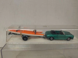 PEUGEOT 204 CABRIO + CANOES 1:66/apx 1:64 MAJORETTE 331 RAIL ROUTE BOX - Imagen 1 de 10