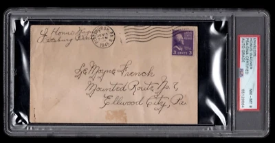 HONUS WAGNER SIGNED PSA/DNA CERTIFIED GRADE 8 BASEBALL 1945 ENVELOPE AUTOGRAPH - Image 1 of 3