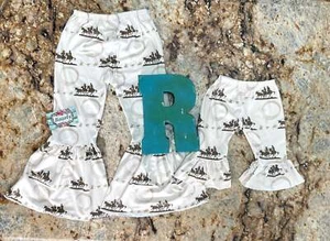 Team Roping Silhouette Bell Bottom Pants | Rodeo Print, Team Roper Flare Pants - Picture 1 of 9