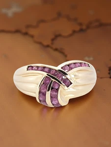 ESTATE SOLID 14K YELLOW GOLD NATURAL CHANNEL SET RUBY RING SIZE 8.25 #7894 - Picture 1 of 7