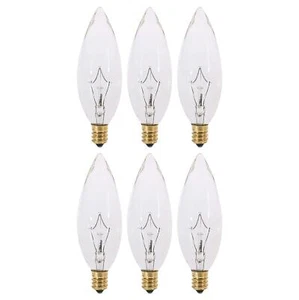 Pack of 6 Clear European Base E14 Torpedo Tip 120V Chandelier Bulbs - Straigh... - Picture 1 of 3