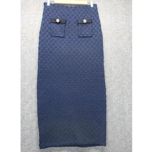 SELF PORTRAIT Navy Weave Knit Midi Skirt Size Medium - Picture 1 of 5