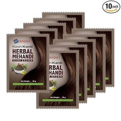 Patanjali Kesh Kanti Herbal Henna Mehndi –Dark Brown  20g (Pack of 10) | Natural - Image 1 of 3