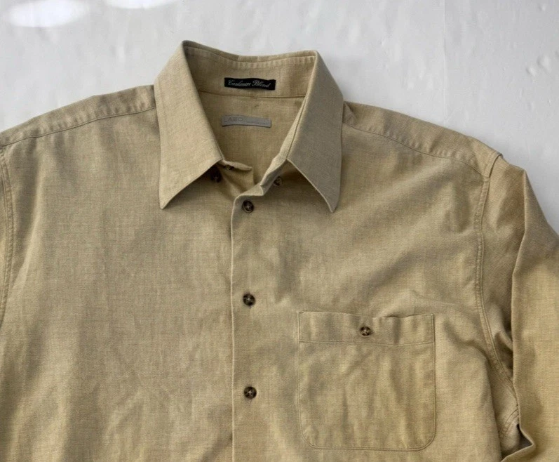 Lazo Mezcla Cachemira Abotonada Para Hombre 2x Beige Tostado Hecho en Italia L/S ✅Talla Foto Foto 1 de 4