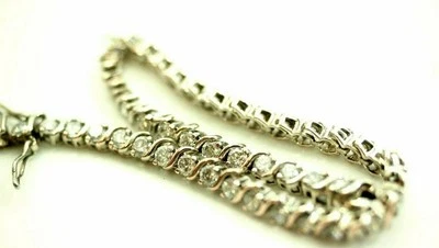 Pulseira de tênis feminina 43 pedras 4 quilates zircônia cúbica prata esterlina 7" - Imagem 1 de 4