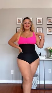 *One Piece Swimsuits Tummy Control CutoutHigh Waisted Bathing Plus Size Pink - Picture 1 of 5