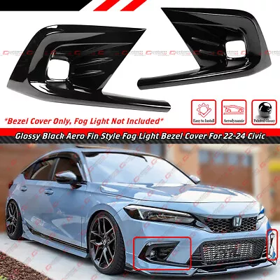 For 22-24 Honda Civic Aero Fin Style Gloss Black Fog Light Lamp Bezel Cover Kit - Image 1 of 4