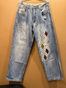 Jeans vintage Pepe 36x32 ricamati larghi larghi skater hip hop Y2K sbiadimento RARO - Foto 1 di 13