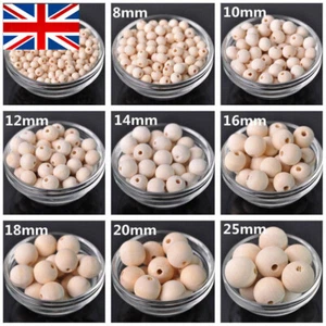 100Pcs Natural Untreated Round Wooden Bead with Hole Ball Jewellery 8mm to 20mm - Picture 1 of 17